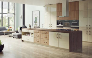 Milano - Natural Aida Walnut & High Gloss Mussel 01 - Kitchen Facelift Gallery