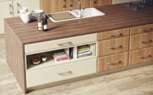 Milano - Natural Aida Walnut & High Gloss Mussel 03 - Kitchen Facelift Gallery